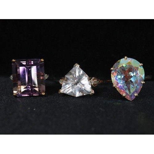 30 - Wobito Alpine Cut Optuc Quartz , Marambaia London Blue Topaz & White Zircon 9K Gold Ring Atgw 4.21ct... 