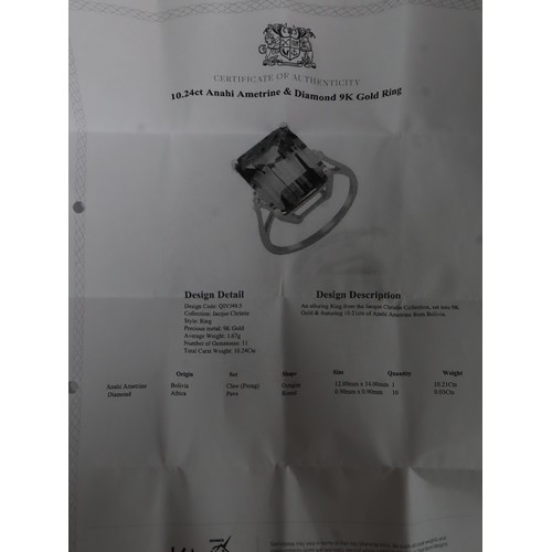 30 - Wobito Alpine Cut Optuc Quartz , Marambaia London Blue Topaz & White Zircon 9K Gold Ring Atgw 4.21ct... 