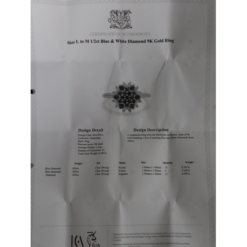 31 - 1/2ct Blue & White Diamond 9K Gold Ring Size L to M, 1/2ct Blue Diamond 9K Gold Ring Size N to O - 3... 
