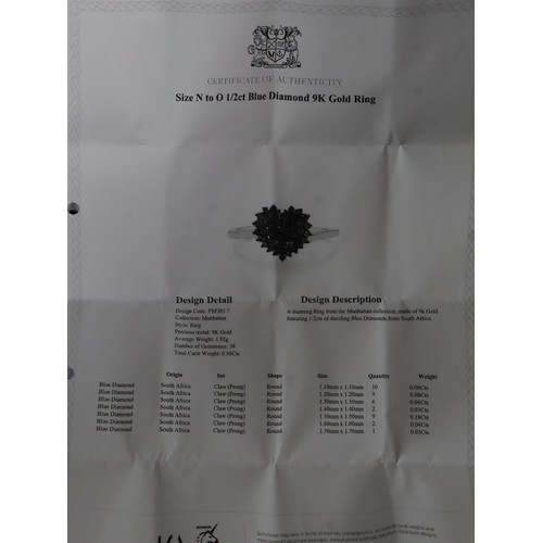 31 - 1/2ct Blue & White Diamond 9K Gold Ring Size L to M, 1/2ct Blue Diamond 9K Gold Ring Size N to O - 3... 
