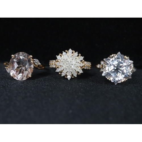 32 - 1ct Diamond Midas Ring Gold Plated Silver Size N to O, Rose Danburite & White Zircon 9K Gold Ring At... 