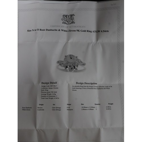 32 - 1ct Diamond Midas Ring Gold Plated Silver Size N to O, Rose Danburite & White Zircon 9K Gold Ring At... 