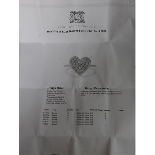 33 - 1/2ct Diamond 9K Gold Heart Ring Size N to O, 1/2 ct GH Diamond 9K Gold Ring Size N to O, 1/2ct Diam... 