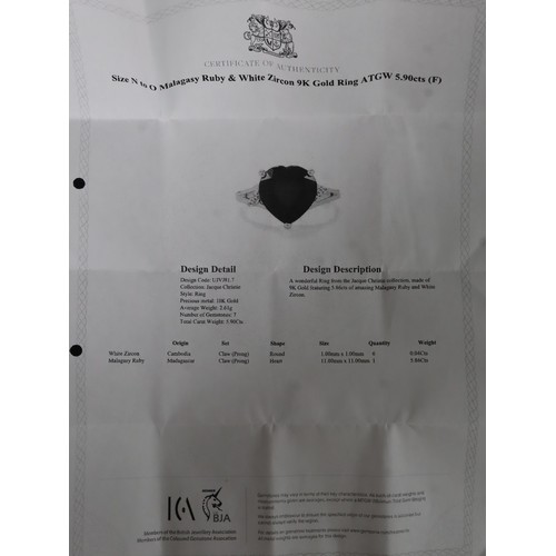 34 - Malagasy Ruby & White Zircon 9K Gold Ring Atgw 6.27cts Malagasy Ruby & White Zircon 9K Gold Ring Atg... 