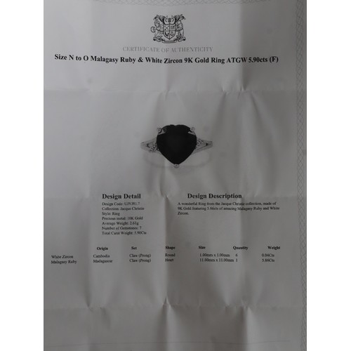 35 - 4.66ct Thai Ruby 9K Gold Ring Size N to O, Malagasy Ruby & White Zircon 9K Gold Ring Atgw 5.90 cts S... 