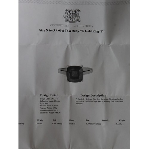 35 - 4.66ct Thai Ruby 9K Gold Ring Size N to O, Malagasy Ruby & White Zircon 9K Gold Ring Atgw 5.90 cts S... 