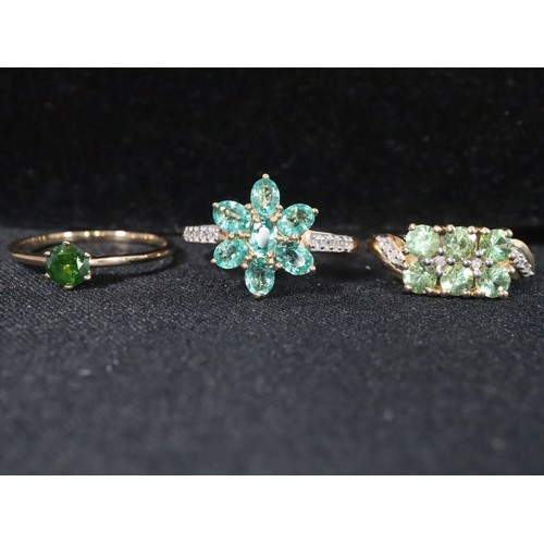 36 - Zambian Emerald & White Zircon 9K Gold Ring Atgw 1.34cts Size N to O, 1/3ct Green Diamond 9K Gold Ri... 