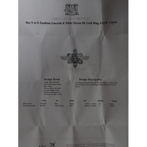 36 - Zambian Emerald & White Zircon 9K Gold Ring Atgw 1.34cts Size N to O, 1/3ct Green Diamond 9K Gold Ri... 