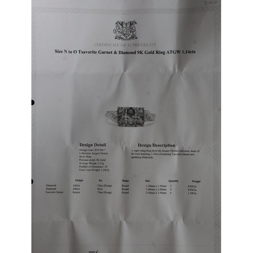 36 - Zambian Emerald & White Zircon 9K Gold Ring Atgw 1.34cts Size N to O, 1/3ct Green Diamond 9K Gold Ri... 