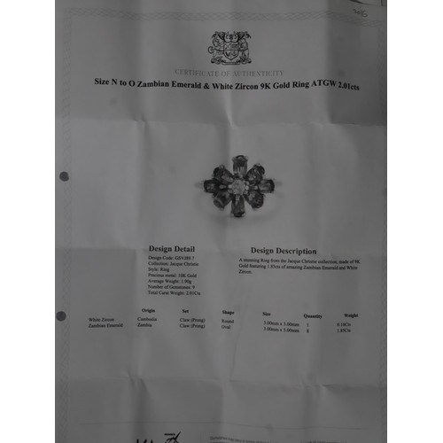 37 - Siberian Emerald & White Zircon 9K Gold Ring Atgw 1.43cts, Zambian Emerald & White Zircon 9K Gold Ri... 