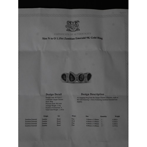 37 - Siberian Emerald & White Zircon 9K Gold Ring Atgw 1.43cts, Zambian Emerald & White Zircon 9K Gold Ri... 