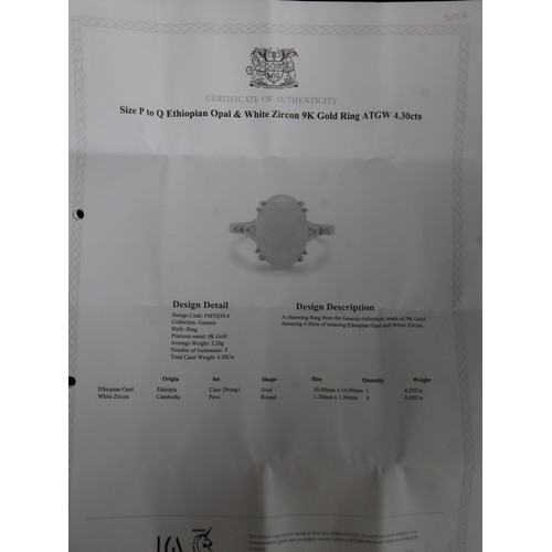 38 - Ethiopian Opal & White Zircon 9K Gold Ring Atgw 3.90cts Size N to O, Ethiopian Opal & White Zircon 9... 