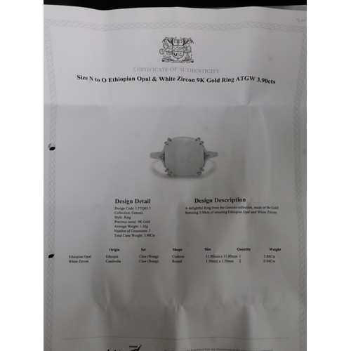 38 - Ethiopian Opal & White Zircon 9K Gold Ring Atgw 3.90cts Size N to O, Ethiopian Opal & White Zircon 9... 
