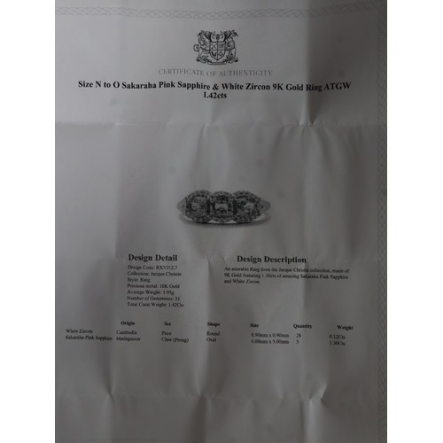 39 - Burmese Ruby & Diamond 9K Gold Ring Atgw 1.14cts, Sakaraha Pink Sapphire & White Zircon 9K Gold Ring... 