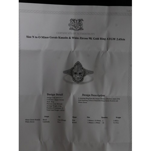 40 - Minas Gerais Kunzite & White Zircon 9K Gold Ring 2.65cts Size N to O, Cruzeiro Topaz & White Zircon ... 