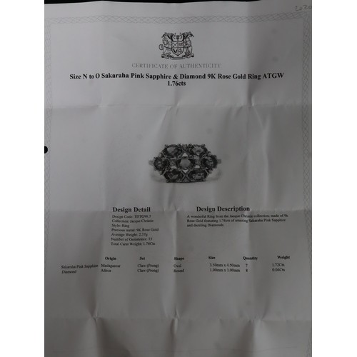 41 - 1.78ct Mozambique Pink Spinel 9K Gold Ring, Sakaraha Pink Sapphire & Diamond 9K Rose Gold Ring Atgw ... 