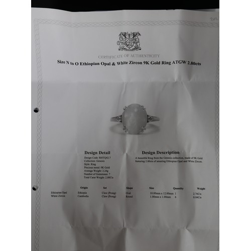 42 - Ethiopian Opal & White Zircon 9K Gold Ring Atgw 2.09cts, Ethiopian Opal & White Zircon 9K Gold Ring ... 