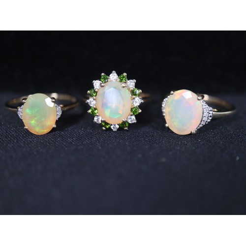 43 - Ethiopian Opal, Chrome Diopside & White Zircon 9K Gold Ring Atgw 2.43cts, Ethiopian Opal & Diamond 9... 