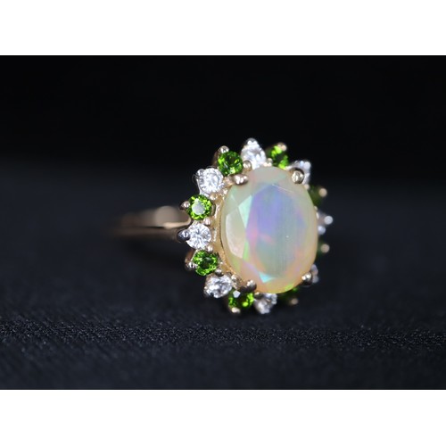 43 - Ethiopian Opal, Chrome Diopside & White Zircon 9K Gold Ring Atgw 2.43cts, Ethiopian Opal & Diamond 9... 