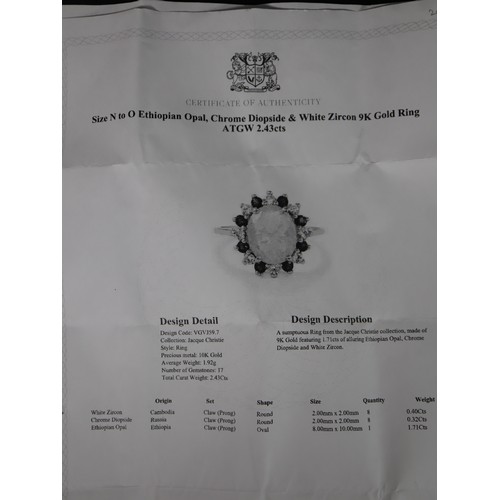 43 - Ethiopian Opal, Chrome Diopside & White Zircon 9K Gold Ring Atgw 2.43cts, Ethiopian Opal & Diamond 9... 