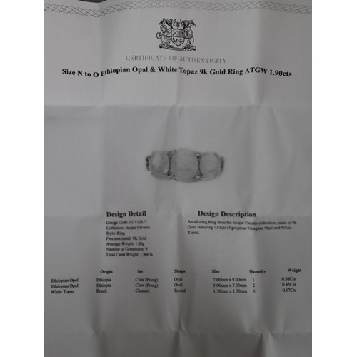 44 - Ethiopian Opal & White Topaz 9K Gols Ring Atgw 1.90cts, 2.40ct Kelayi Ethiopian Opal 9K Gold Ring -4... 