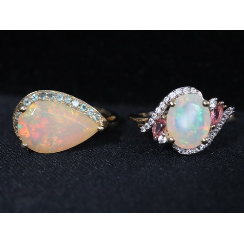 45 - Ethiopian Opal, Oyo Pink Tourmaline & White Zircon 9K Gold Ring Atgw 1.41cts Size P to Q, Ethiopian ... 