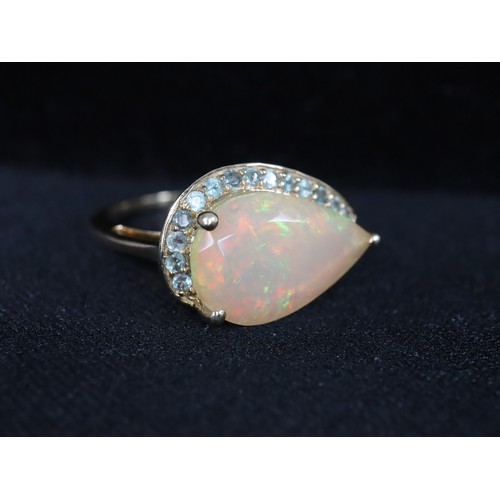 45 - Ethiopian Opal, Oyo Pink Tourmaline & White Zircon 9K Gold Ring Atgw 1.41cts Size P to Q, Ethiopian ... 