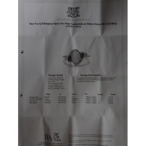 45 - Ethiopian Opal, Oyo Pink Tourmaline & White Zircon 9K Gold Ring Atgw 1.41cts Size P to Q, Ethiopian ... 