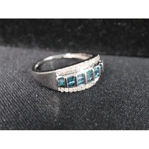 46 - 1ct Diamond Sterling Silver Ring Size N to O , 1/2ct Blue & White Diamond 9K White Gold Ring