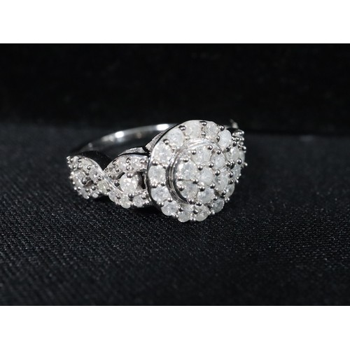 46 - 1ct Diamond Sterling Silver Ring Size N to O , 1/2ct Blue & White Diamond 9K White Gold Ring