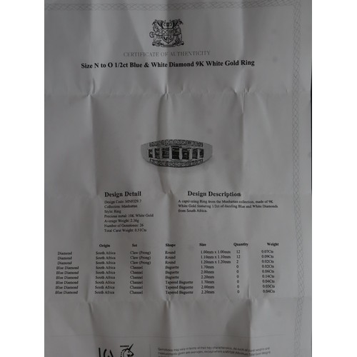 46 - 1ct Diamond Sterling Silver Ring Size N to O , 1/2ct Blue & White Diamond 9K White Gold Ring
