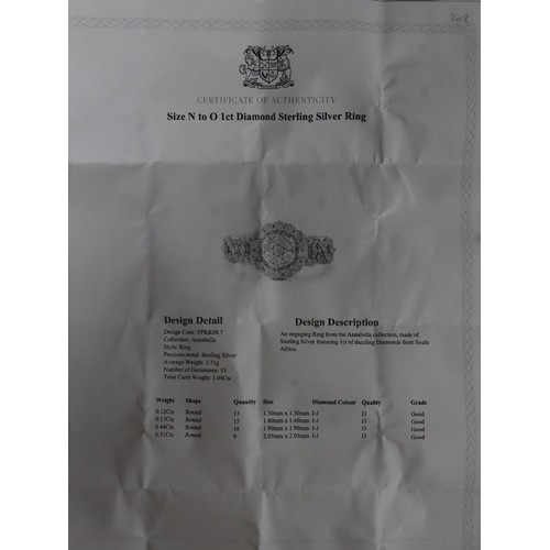 46 - 1ct Diamond Sterling Silver Ring Size N to O , 1/2ct Blue & White Diamond 9K White Gold Ring