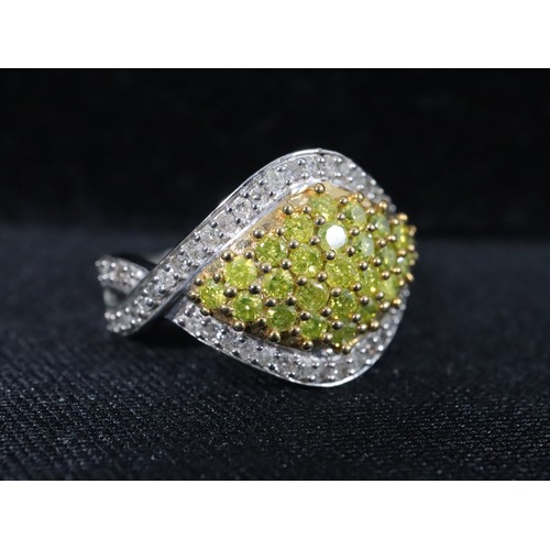 47 - 1ct Yellow & White Diamond Sterling Silver Ring Size 7, 3/4ct Yellow Diamond Sterling Silver Ring Si... 