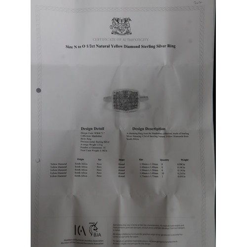 47 - 1ct Yellow & White Diamond Sterling Silver Ring Size 7, 3/4ct Yellow Diamond Sterling Silver Ring Si... 