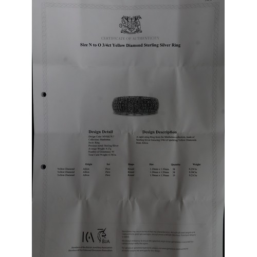 47 - 1ct Yellow & White Diamond Sterling Silver Ring Size 7, 3/4ct Yellow Diamond Sterling Silver Ring Si... 