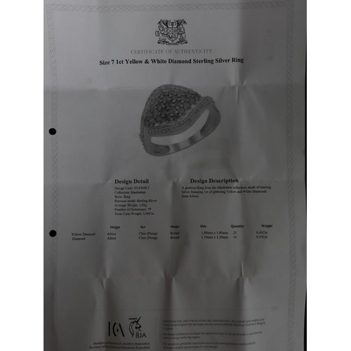 47 - 1ct Yellow & White Diamond Sterling Silver Ring Size 7, 3/4ct Yellow Diamond Sterling Silver Ring Si... 