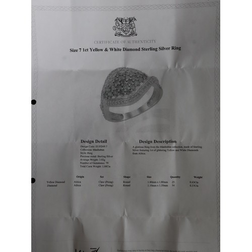 48 - 1/2ct Yellow Diamond 9K White Gold Ring Size N to O (3.6g), 3/4ct Yellow Diamond Sterling Silver Rin... 