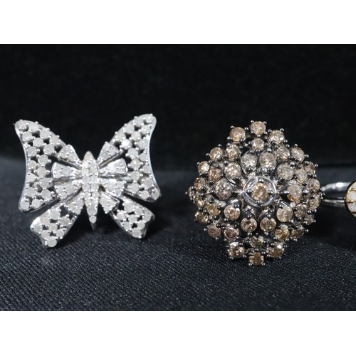49 - 1ct Diamond Sterling Silver Butterfly Ring, 2ct Champagne Diamond Sterling Silver Ring, 1ct Diamond ... 