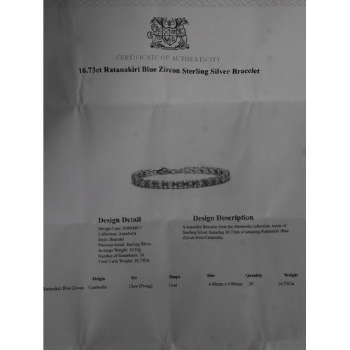 50 - 16.73ct Ratanakiri Blue Zircon Sterling Silver Bracelet, 2168ct Swiss Blue Topaz Sterling Silver Bra... 