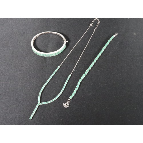 51 - Zambian Emerald & Diamond Sterling Silver Oval Bangle Atgw 7.61cts 13ct Minas Geraid Emerald Sterlin... 