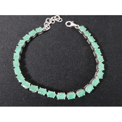 51 - Zambian Emerald & Diamond Sterling Silver Oval Bangle Atgw 7.61cts 13ct Minas Geraid Emerald Sterlin... 