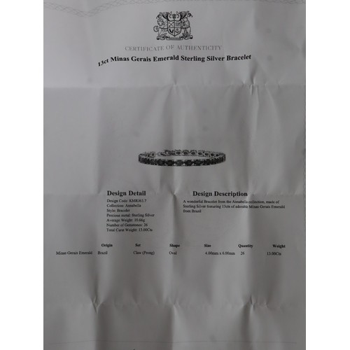 51 - Zambian Emerald & Diamond Sterling Silver Oval Bangle Atgw 7.61cts 13ct Minas Geraid Emerald Sterlin... 