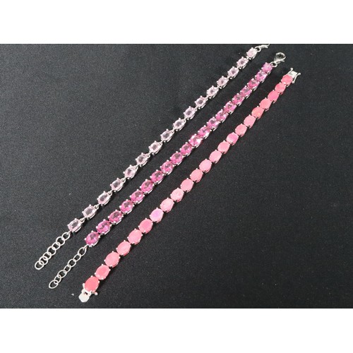 52 - 15.08cts Ethiopian Neon Pink Opal Sterling Silver Bracelet, 28.19ct Mystic Pink Topaz Sterling Silve... 