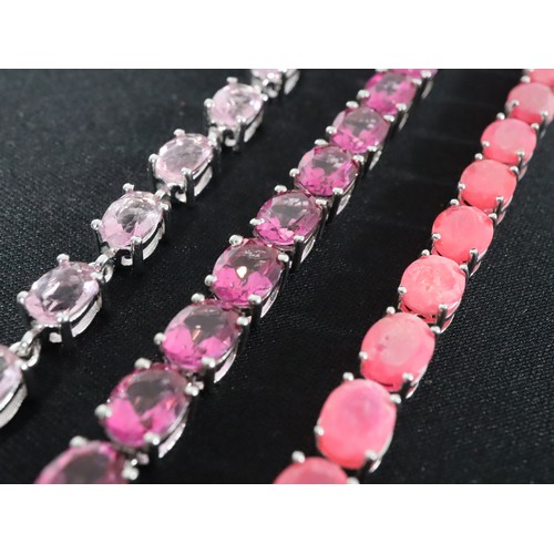 52 - 15.08cts Ethiopian Neon Pink Opal Sterling Silver Bracelet, 28.19ct Mystic Pink Topaz Sterling Silve... 