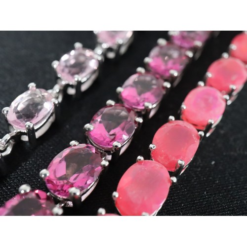 52 - 15.08cts Ethiopian Neon Pink Opal Sterling Silver Bracelet, 28.19ct Mystic Pink Topaz Sterling Silve... 