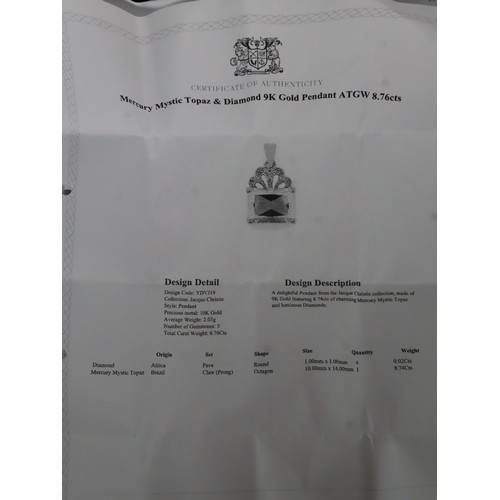 53 - 14.84ct Mercury Mystic Topaz & Diamond 9K Gold Pendant, Mercury Mystic Topaz & Diamond 9K Gold Penda... 