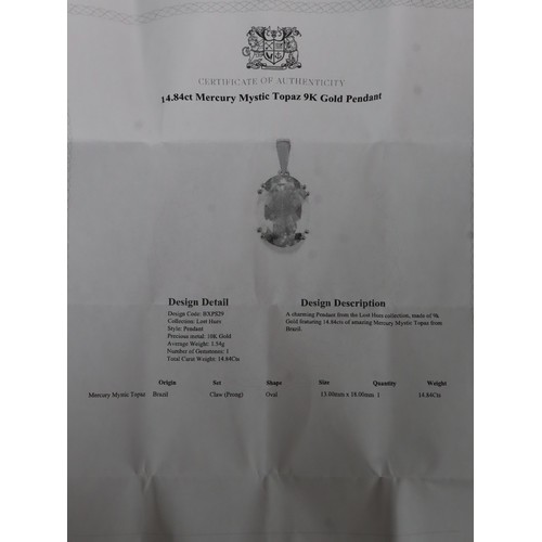 53 - 14.84ct Mercury Mystic Topaz & Diamond 9K Gold Pendant, Mercury Mystic Topaz & Diamond 9K Gold Penda... 