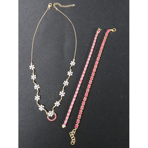 54 - Thai Ruby & White Topaz Gold Vermeil Bracelet Atgw 8.68cts (7