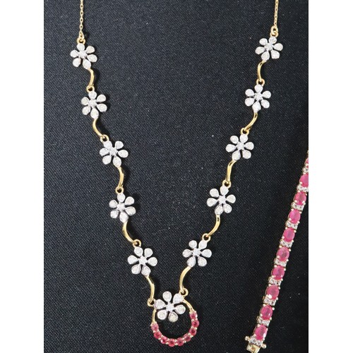 54 - Thai Ruby & White Topaz Gold Vermeil Bracelet Atgw 8.68cts (7