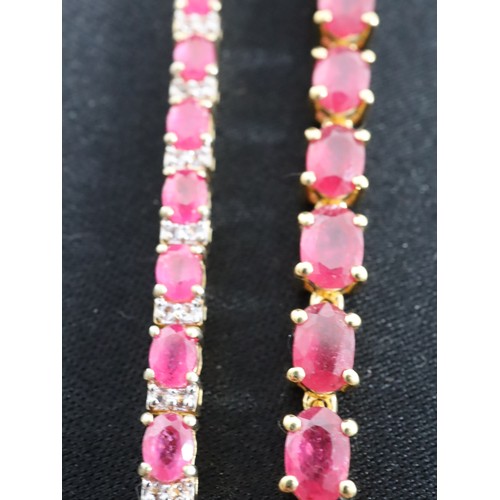 54 - Thai Ruby & White Topaz Gold Vermeil Bracelet Atgw 8.68cts (7